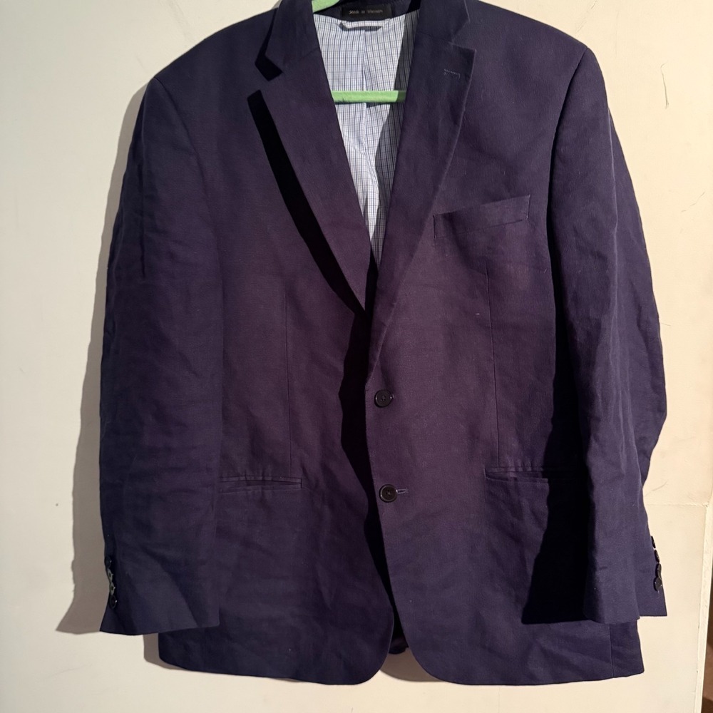Lauren Ralph Lauren 43R‎ Blue 100% Linen Soft Shoulder Blazer Jacket Sport Coat